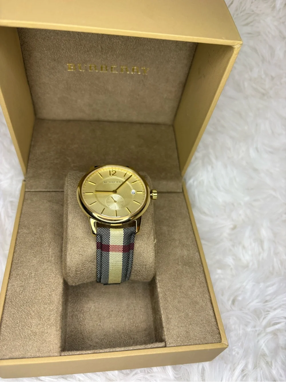 Burberry Gold Dial Watch with Signature Check Strap